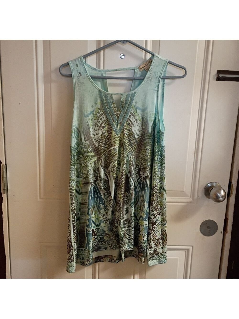 2/$10 Vintage Mint Green Printed Sleeveless Tunic Medium